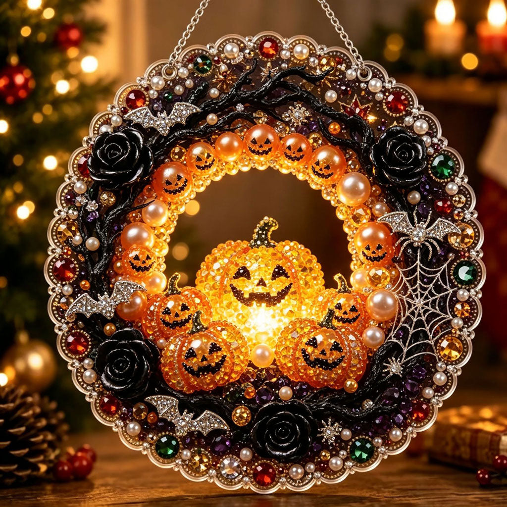 🔥Limited time 70% OFF - 🎃✨ Halloween DIY Pearl Diamond Art Ornament Kit – Sparkling Hanging Decor – 🎃🌹 Pumpkin Rose Garden