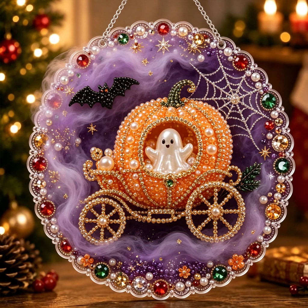 🔥Limited time 70% OFF - 🎃✨ Halloween DIY Pearl Diamond Art Ornament Kit – Sparkling Hanging Decor – 🎃👻 Magical Pumpkin Carriage