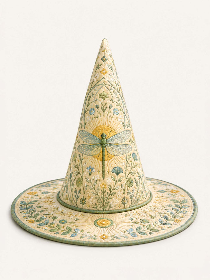 Handmade Quilted Witch Hat – Dragonfly Garden with Vintage Fairy Magic