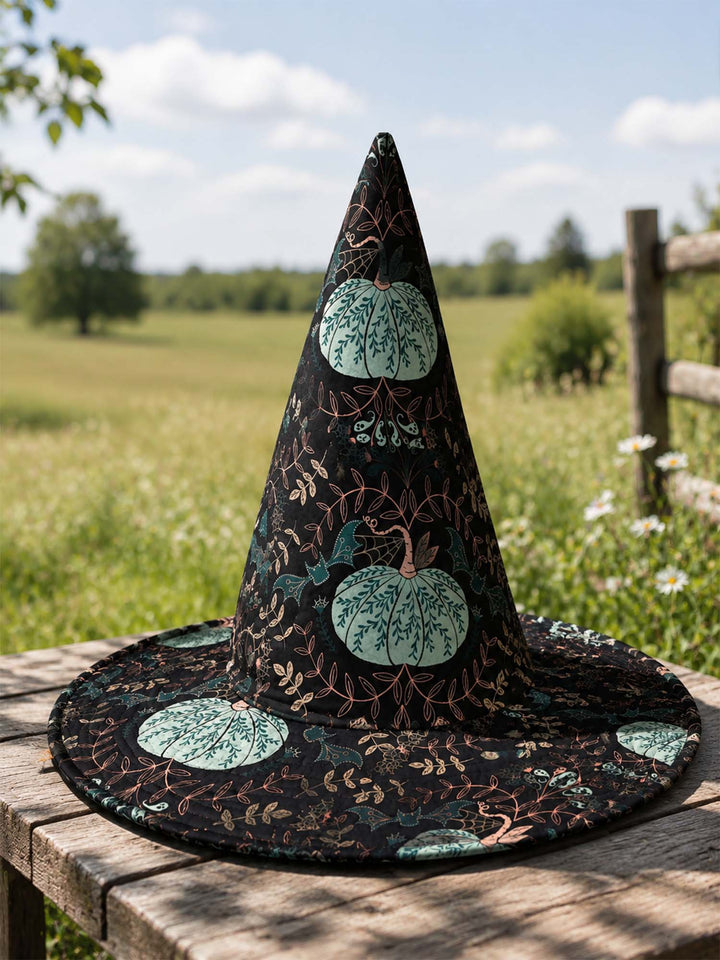 Handmade Quilted Witch Hat – Mint Green Halloween Pumpkins