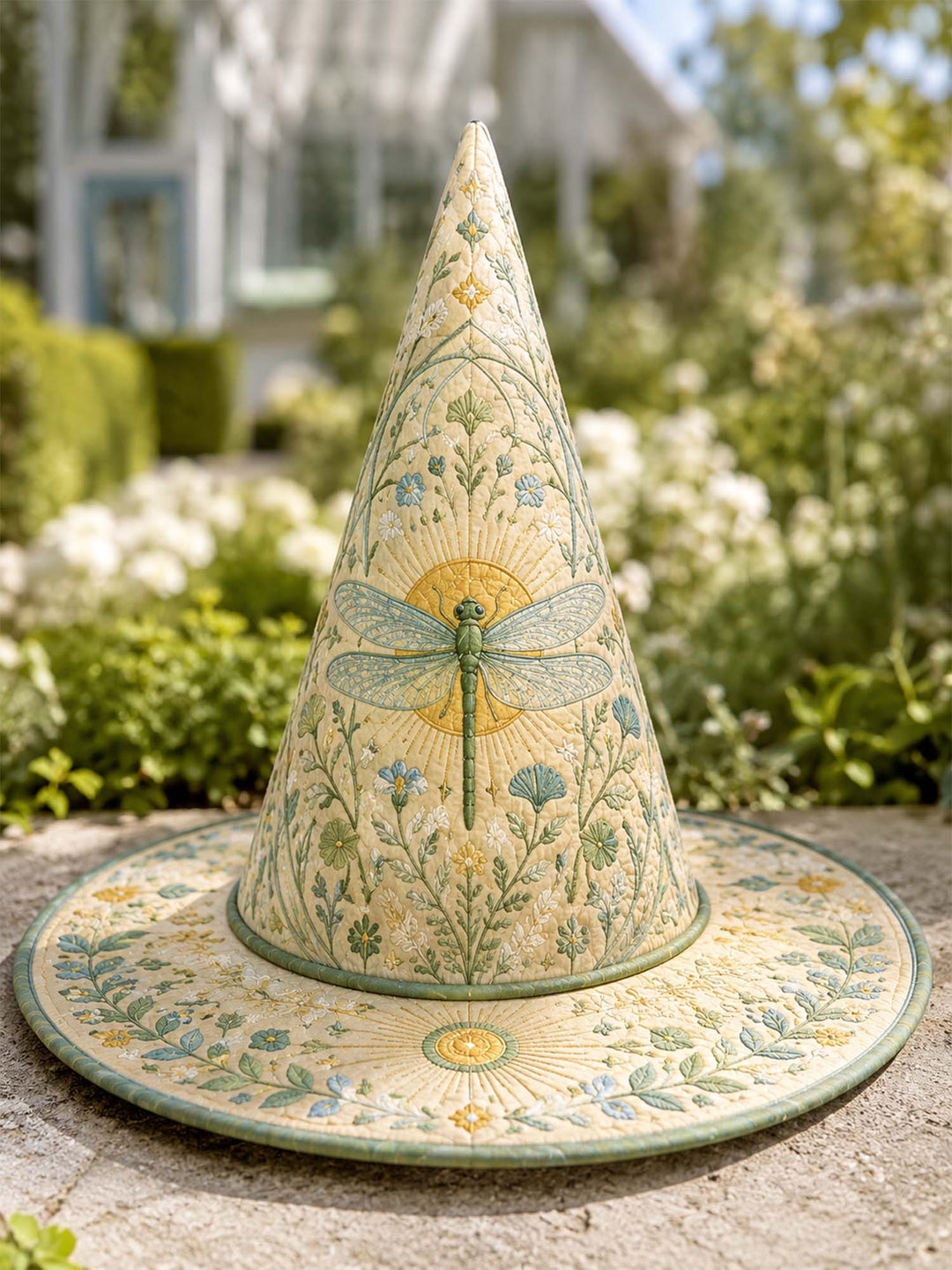Handmade Quilted Witch Hat – Dragonfly Garden with Vintage Fairy Magic