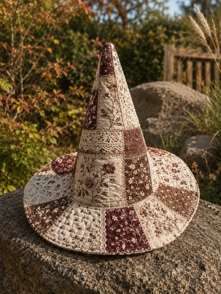 Handmade Quilted Witch Hat – Vintage Floral and Lace Patchwork