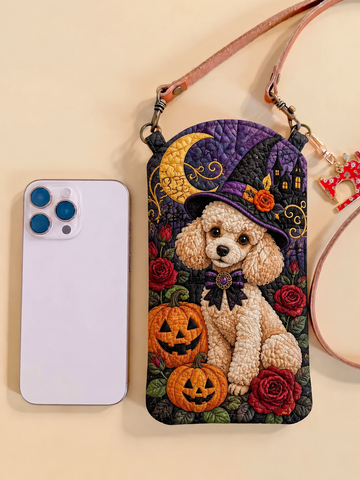 Slim Quilted Phone Crossbody Bag – Puppy with Witch Hat for Halloween