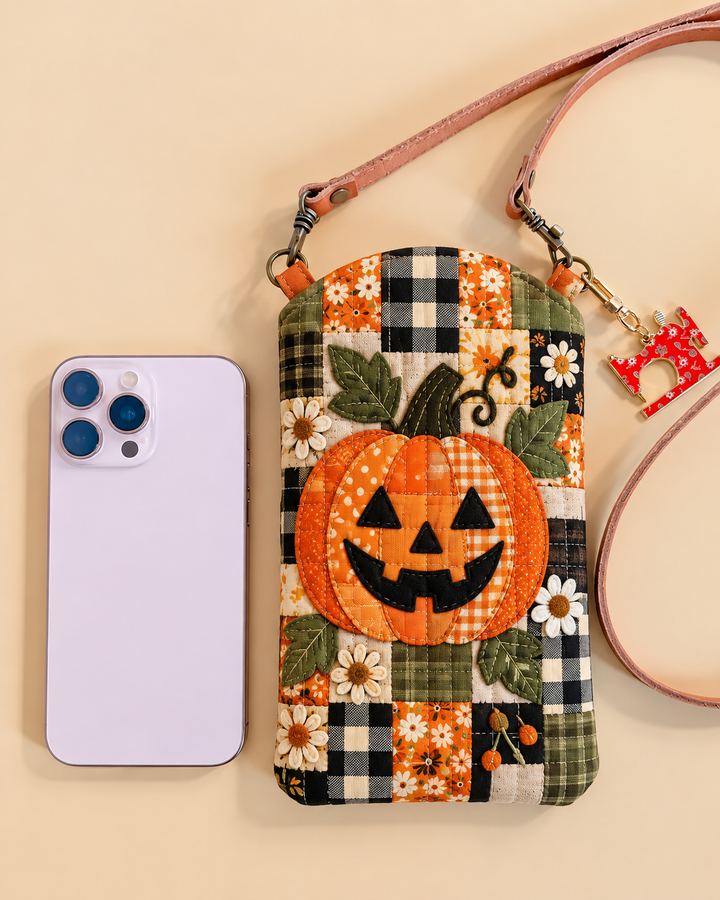 Slim Quilted Phone Crossbody Bag – Chequered Jack-o’-Lantern