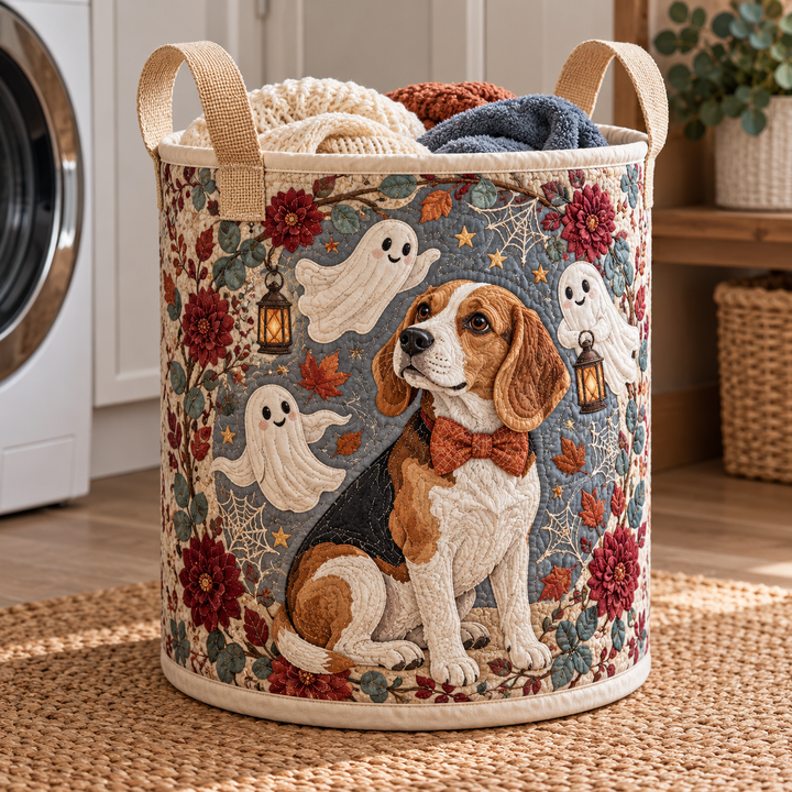 Quilted Laundry Basket – Beagle in a Ghost Garden