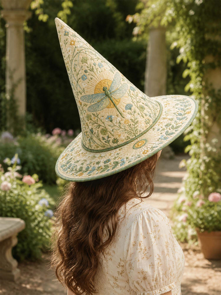 Handmade Quilted Witch Hat – Dragonfly Garden with Vintage Fairy Magic