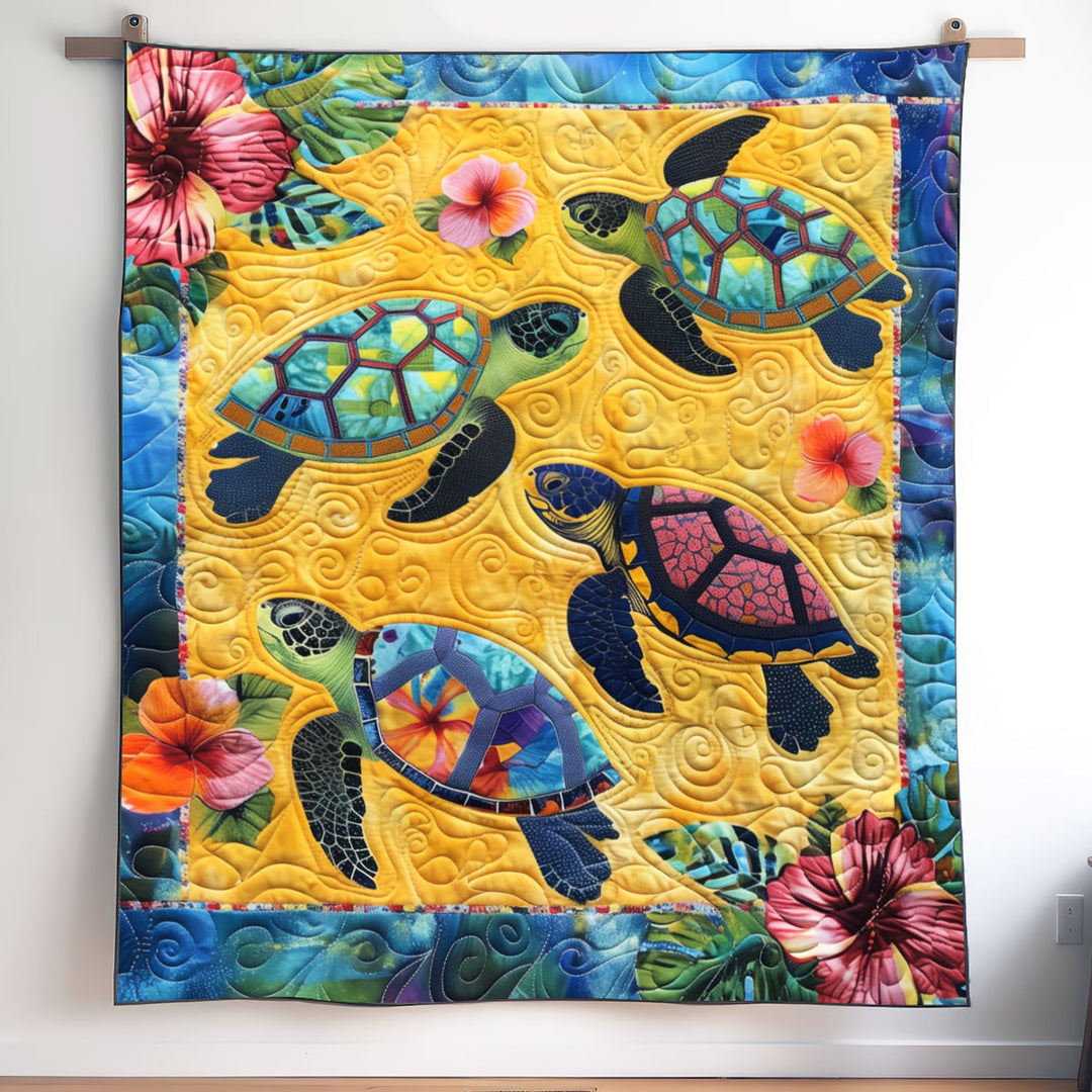 Aqua Adventure Art Quilt Hanging by Louise London