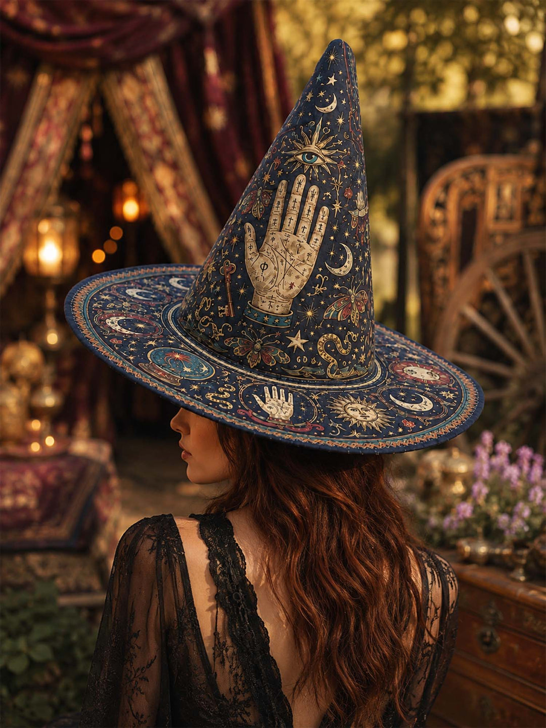 Handmade Quilted Witch Hat – Mystical Tarot and Stars