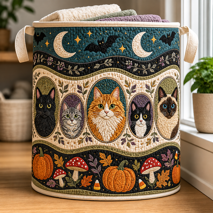 Quilted Laundry Basket – Cat Portrait in the Moonlight