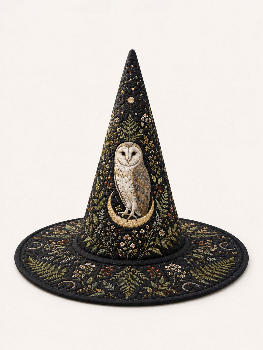 Handmade Quilted Witch Hat – Owl in a Dark Forest by Moonlight