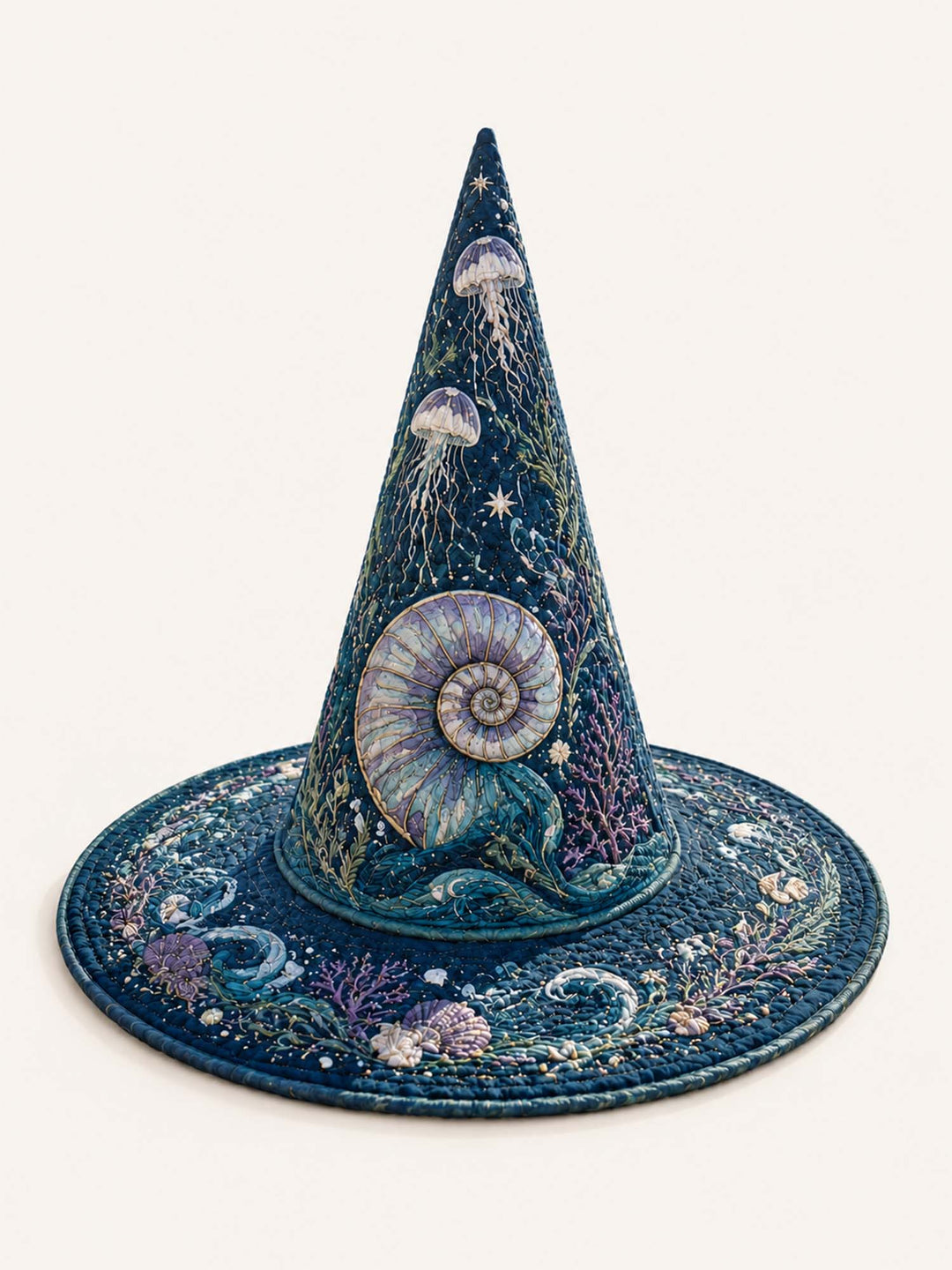 Handmade Quilted Witch Hat – Deep-Sea Mermaid in a Dark Coastal Style