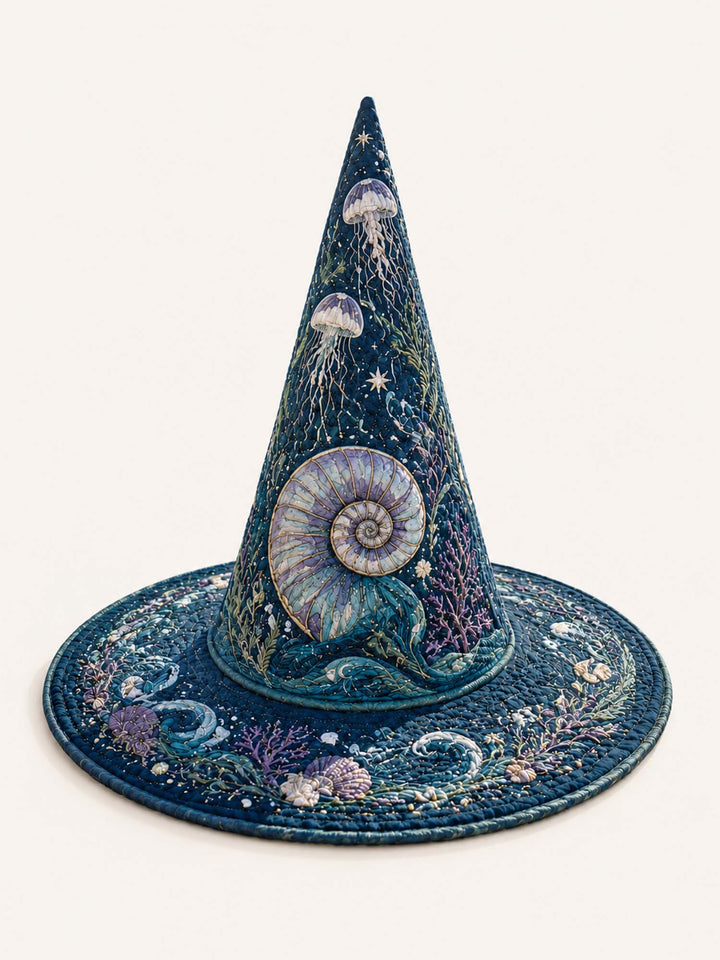 Handmade Quilted Witch Hat – Deep-Sea Mermaid in a Dark Coastal Style