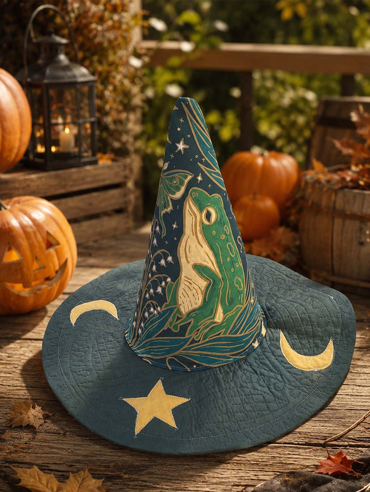 Handmade Quilted Witch Hat – Frog under the Stars
