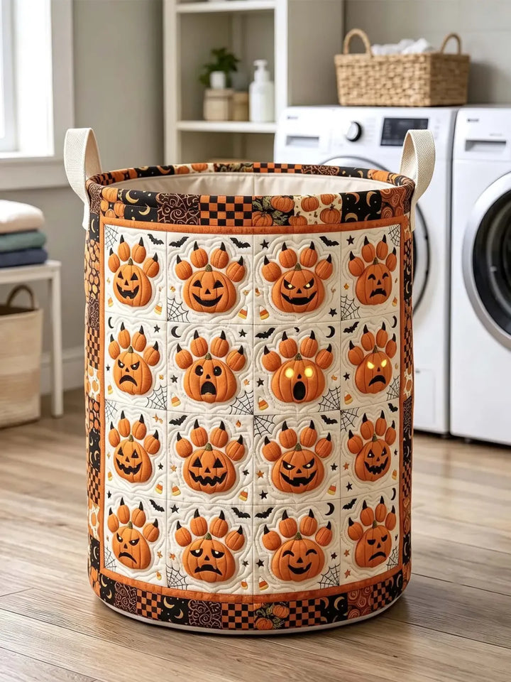 Quilted Laundry Basket – Halloween Pumpkins and Paw Prints