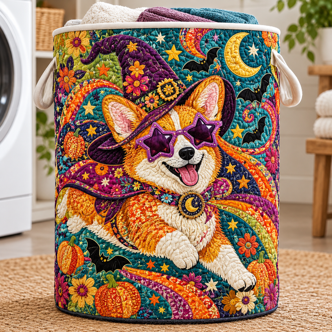 Quilted Laundry Basket – Corgi in a Playful Halloween Style