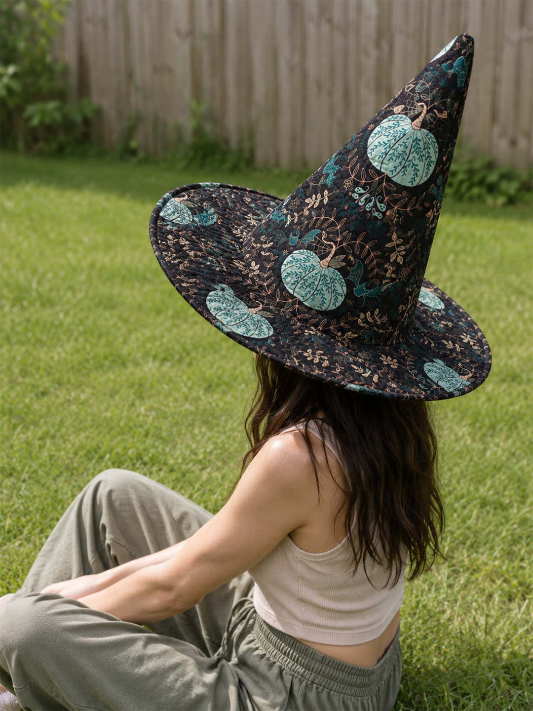 Handmade Quilted Witch Hat – Mint Green Halloween Pumpkins