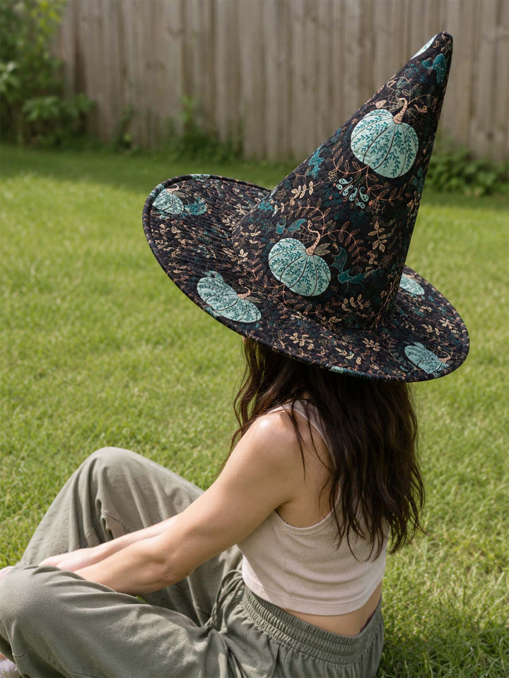 Handmade Quilted Witch Hat – Mint Green Halloween Pumpkins