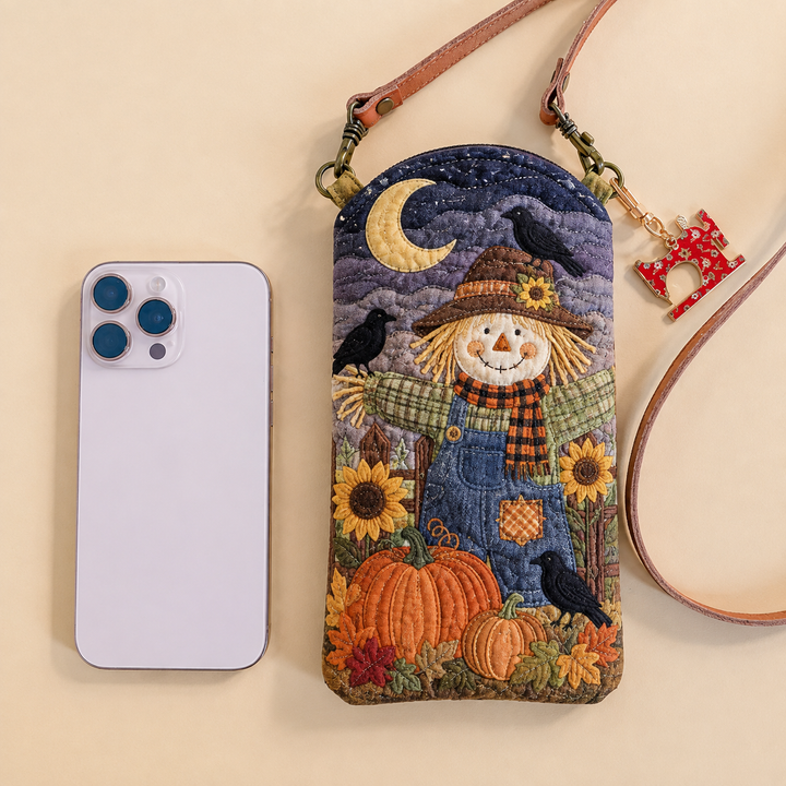 Slim Quilted Phone Crossbody Bag – Scarecrow on Harvest Night