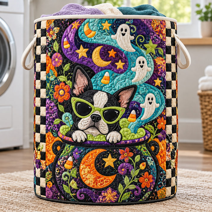 Quilted Laundry Basket – Puppy at a Neon Ghost Party