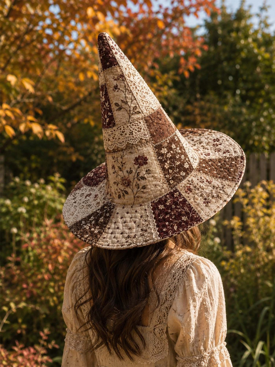 Handmade Quilted Witch Hat – Vintage Floral and Lace Patchwork