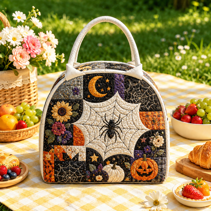 Quilted Lunch Bag – Spider Web and Moon