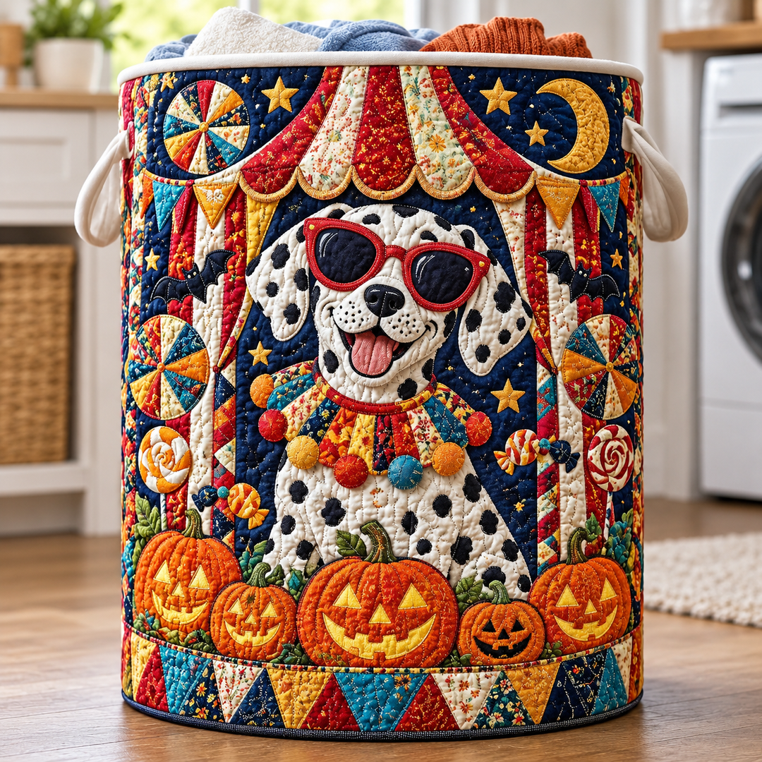 Quilted Laundry Basket – Dalmatian at a Halloween Party
