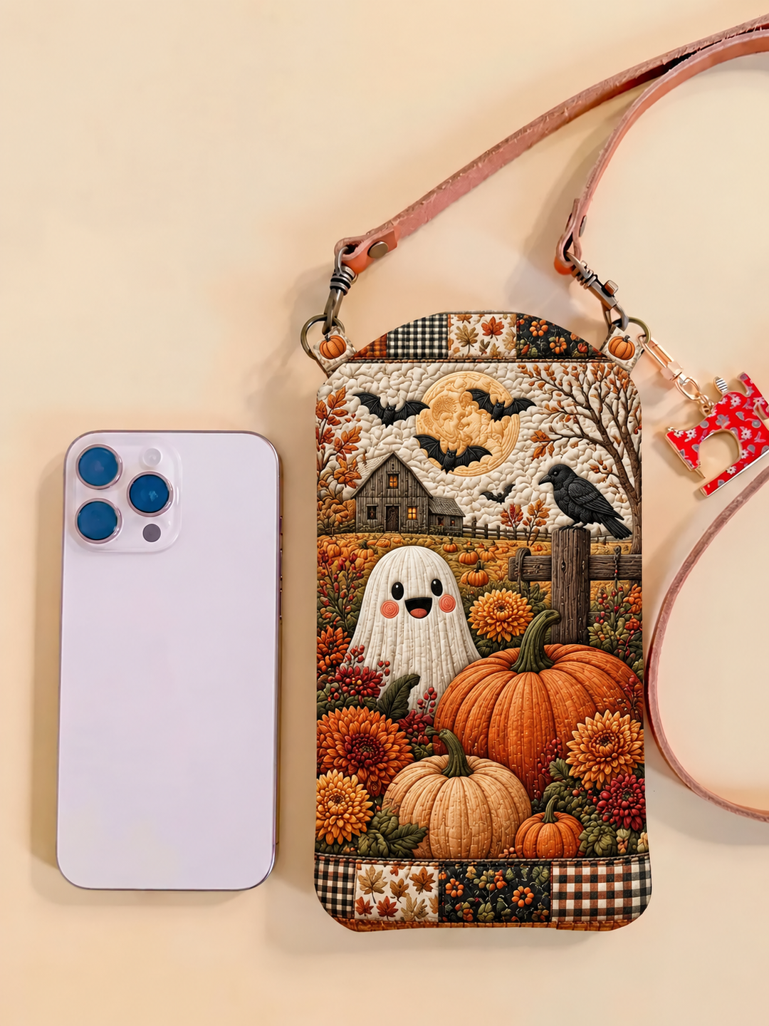 Slim Quilted Phone Crossbody Bag – Ghost and Pumpkin Harvest