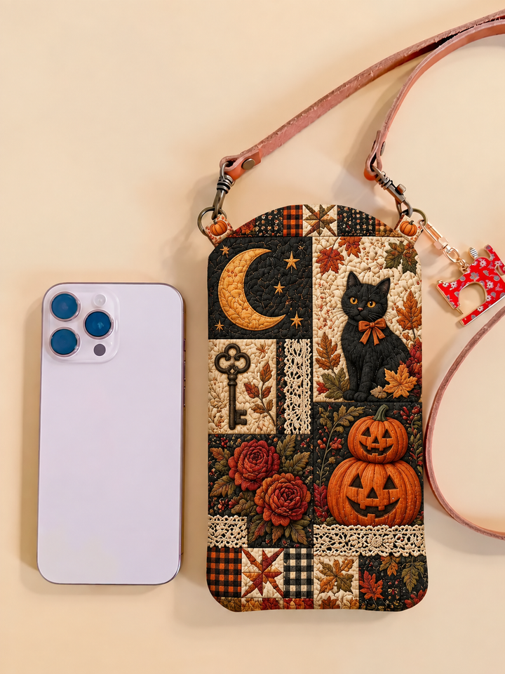 Slim Quilted Phone Crossbody Bag – Black Cat Moonlight Patchwork