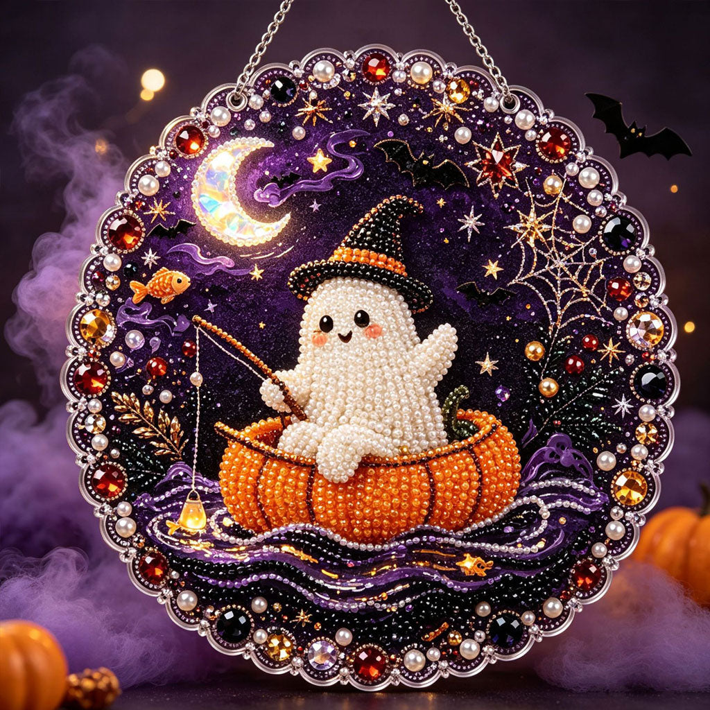 🔥Limited time 70% OFF - 🎃✨ Halloween Pearl Diamond Art Hanging Ornament Kit – Sparkling DIY Window Hanging Decor – 👻🎃 Pumpkin Ghost Magic