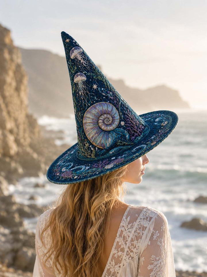 Handmade Quilted Witch Hat – Deep-Sea Mermaid in a Dark Coastal Style