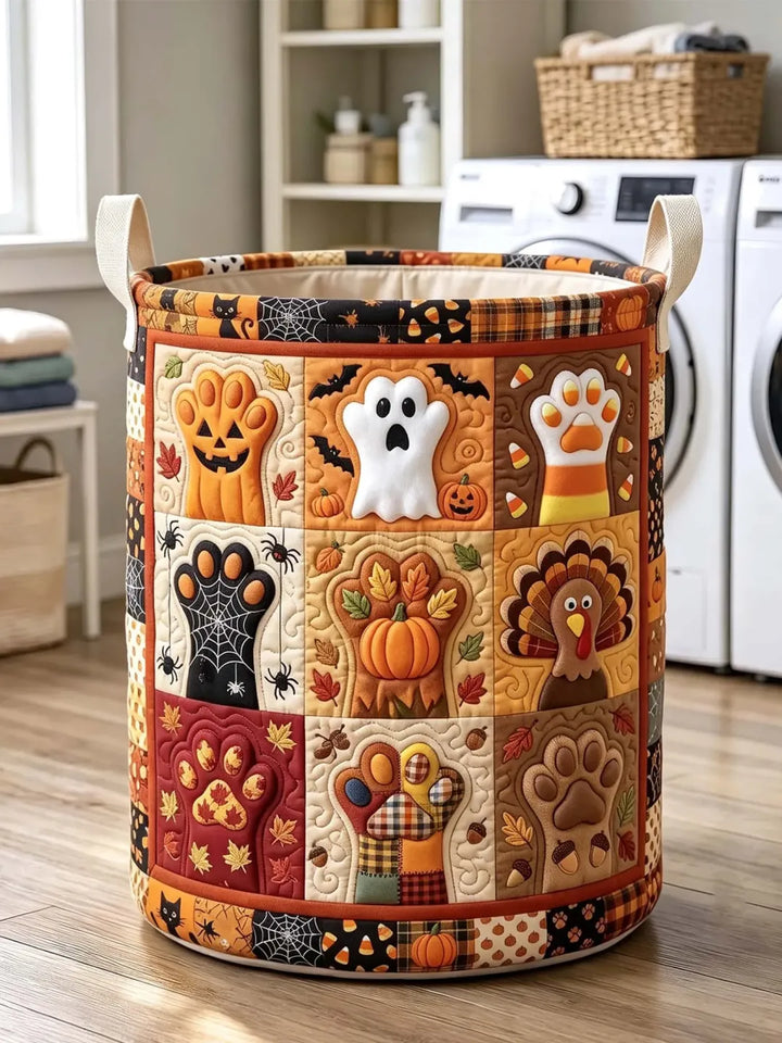 Quilted Laundry Basket – Halloween Pumpkins, Ghosts and Turkey Footprints