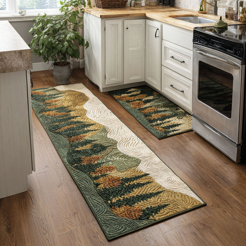 Non-slip kitchen rug with alpine landscape by Louise London