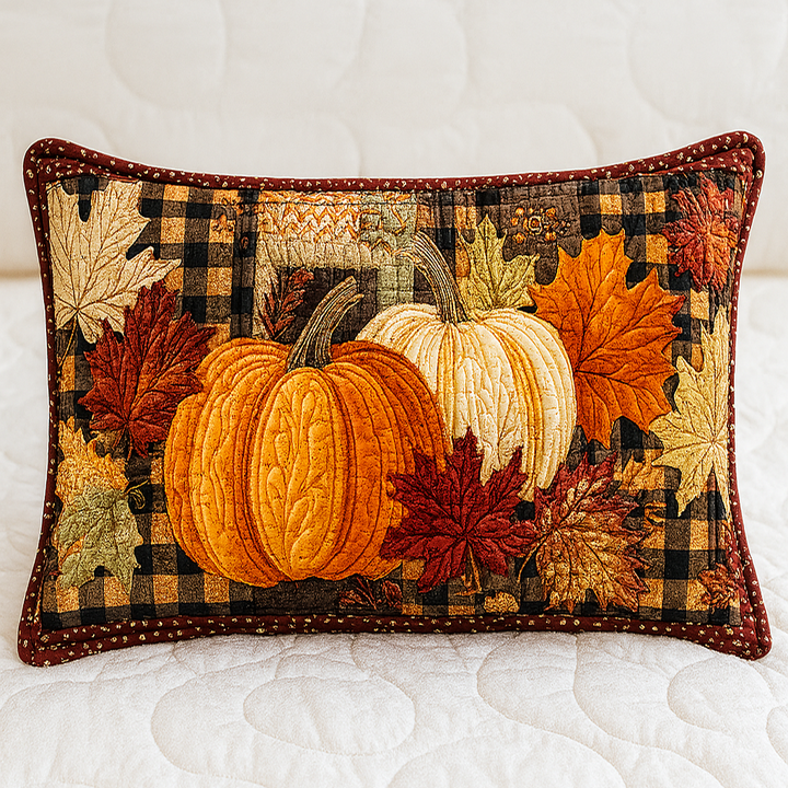 Quilted pillow cover with amber maple leaves NCU0NT8866