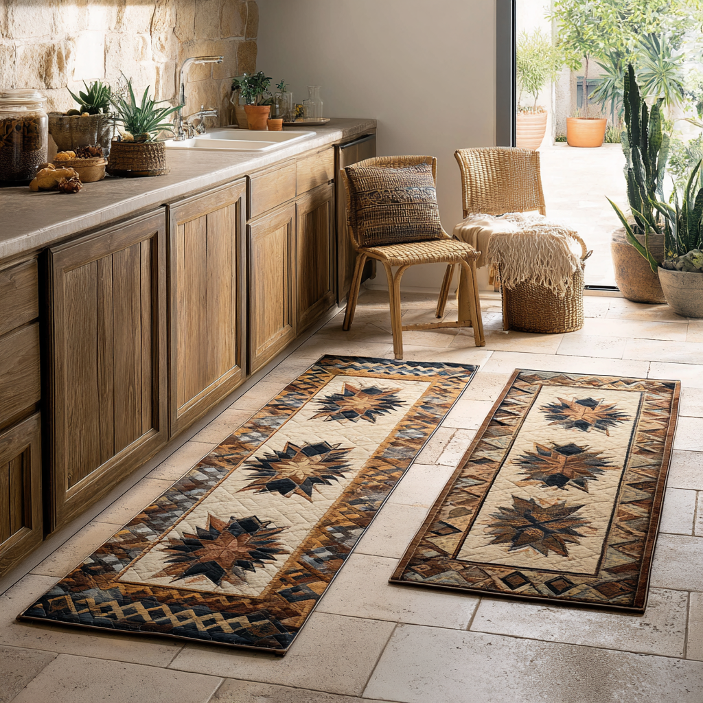 Non-slip kitchen rug with amber dawn by Louise London