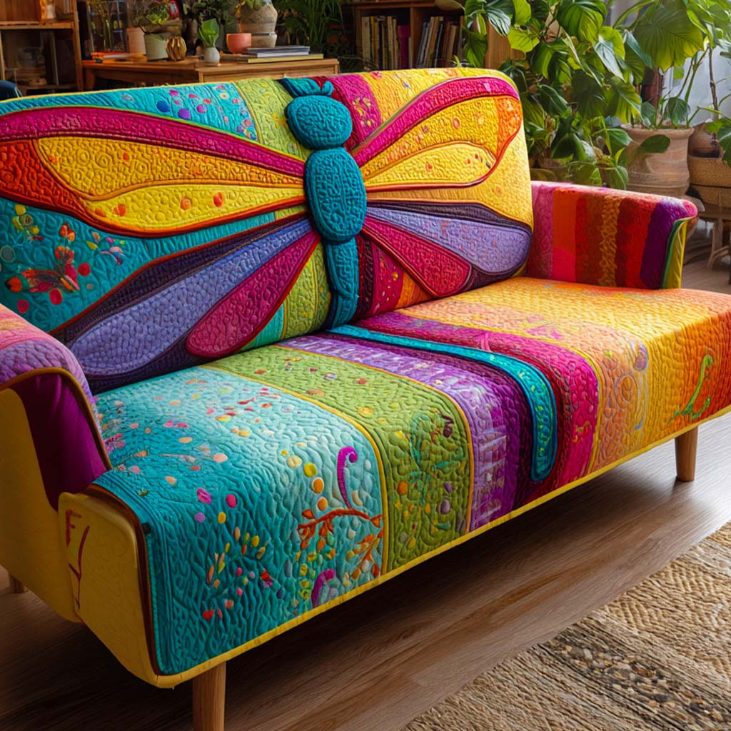Quilted sofa cover with dragonflies NCU0VT326