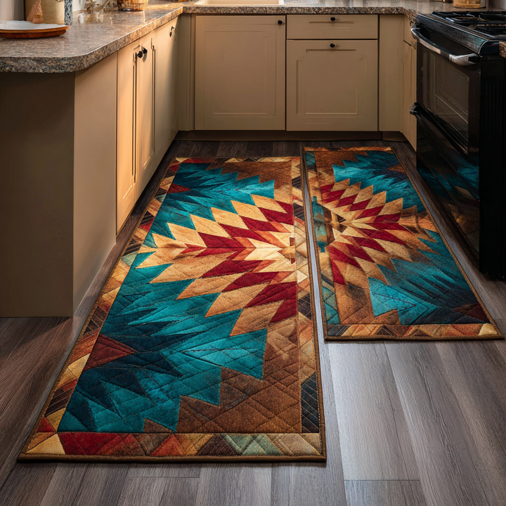 Non-slip kitchen rug with dreamcatcher pattern by Louise London