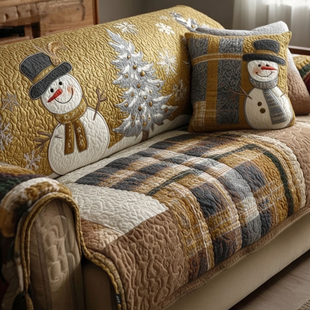 Quilted sofa cover with Christmas pattern