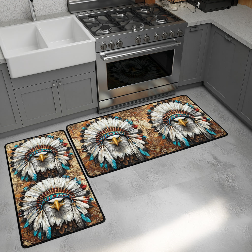 Non-slip kitchen rug with feathers and natural atmosphere by Louise London