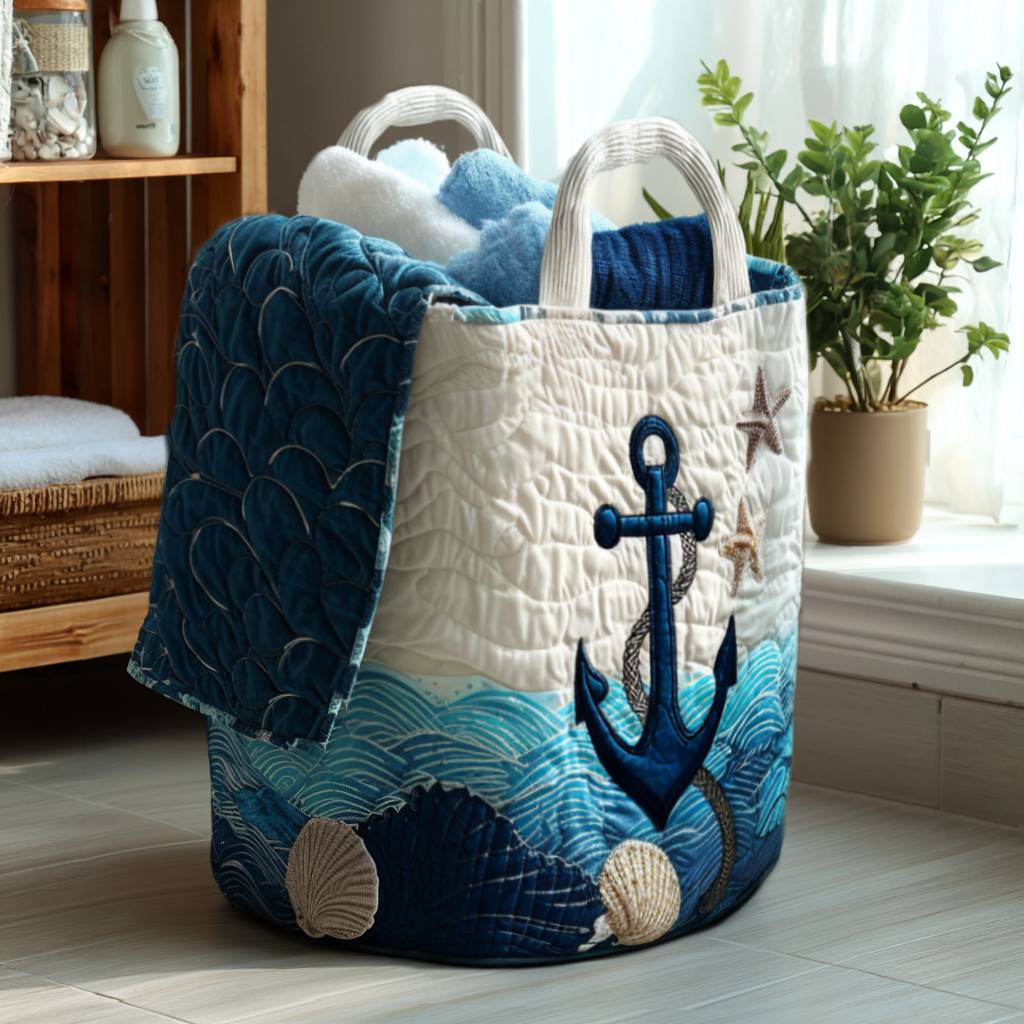 Quilted laundry basket with marine pattern by Louise London