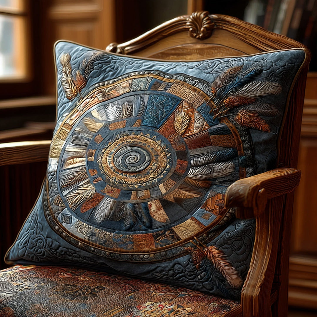 Antique Style Quilted Pillow Cover with Feathers NCU0PT8326