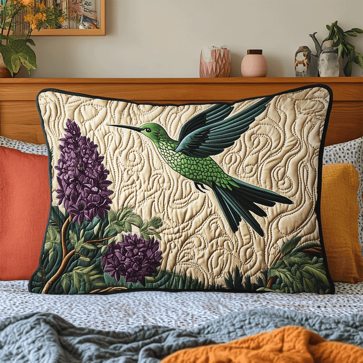 Quilted pillow cover with antique-style hummingbirds NCU0DV6288