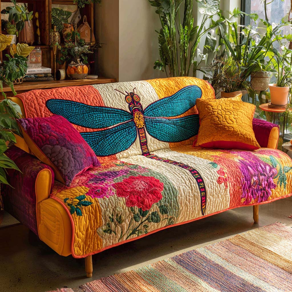 Quilted sofa cover with dragonflies NCU0VT326