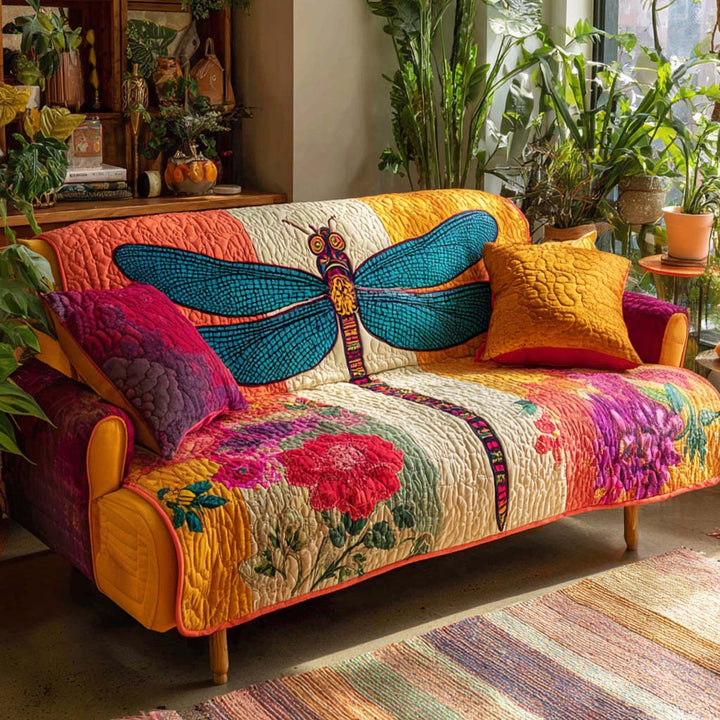 Quilted sofa cover with dragonflies NCU0VT326