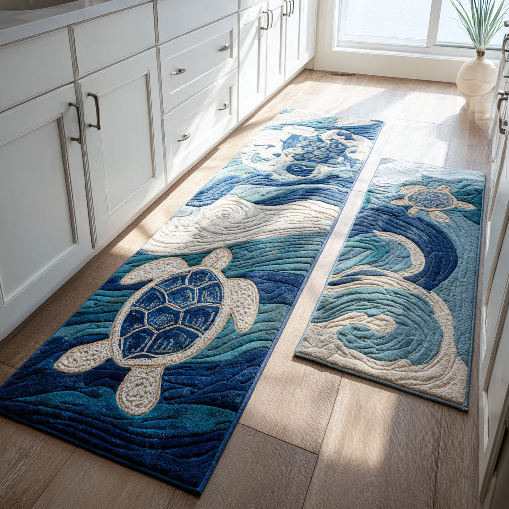 Non-slip kitchen mat with water and calm by Louise London