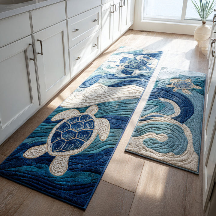 Non-slip kitchen mat with water and calm by Louise London