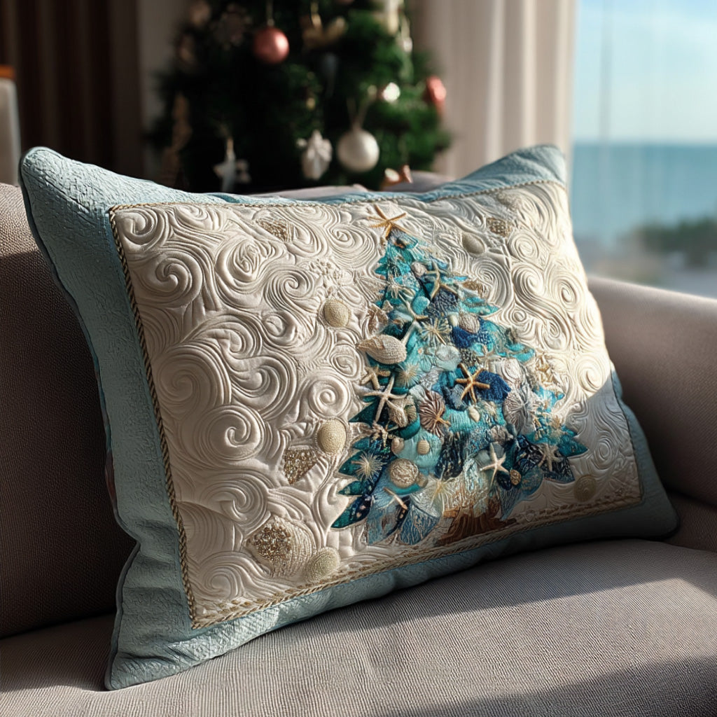Quilted cushion cover with festive light on the water by Louise London