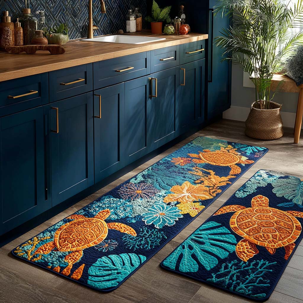 Non-slip kitchen rug with marine life by Louise London