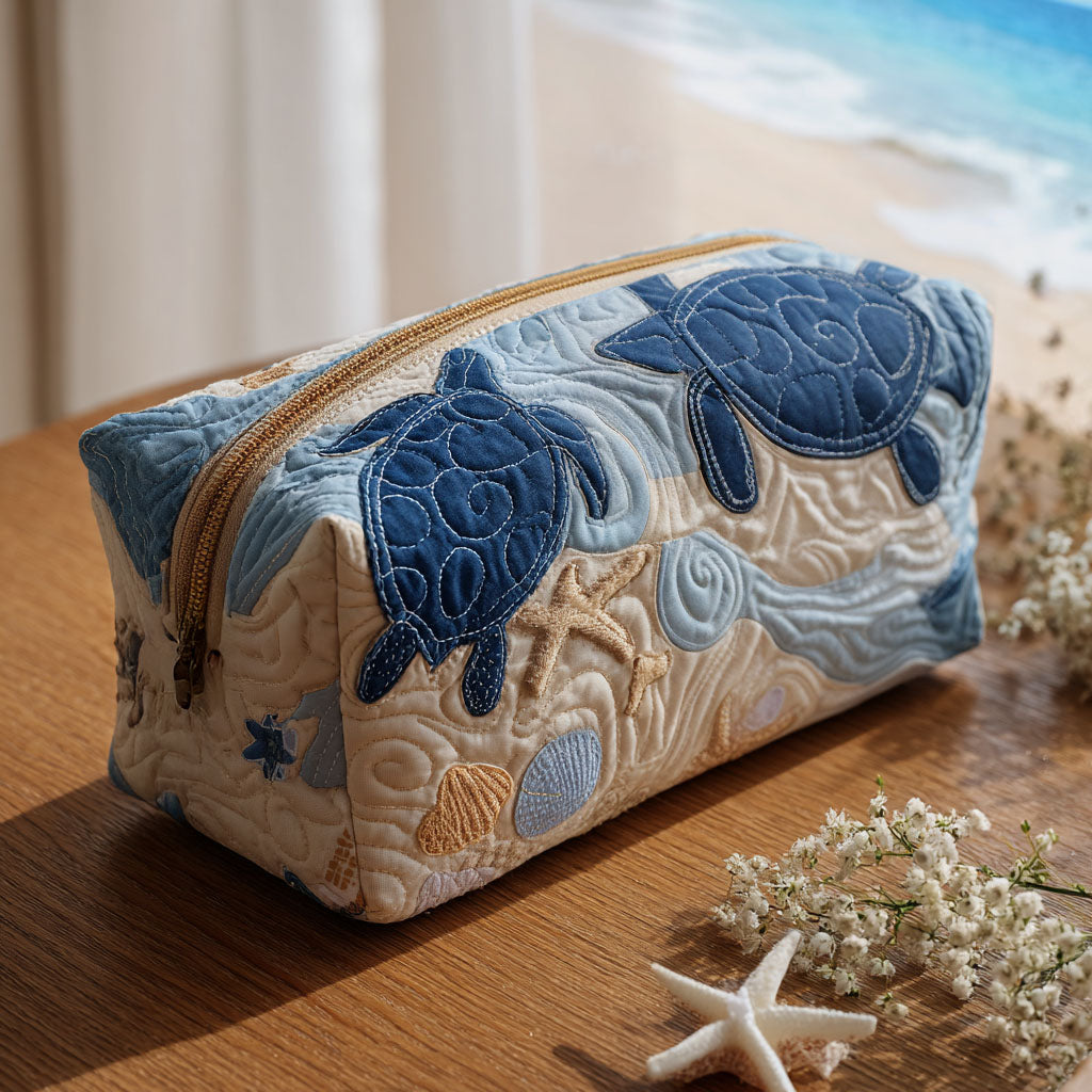 Aqua Shell quilted makeup bag – Louise London