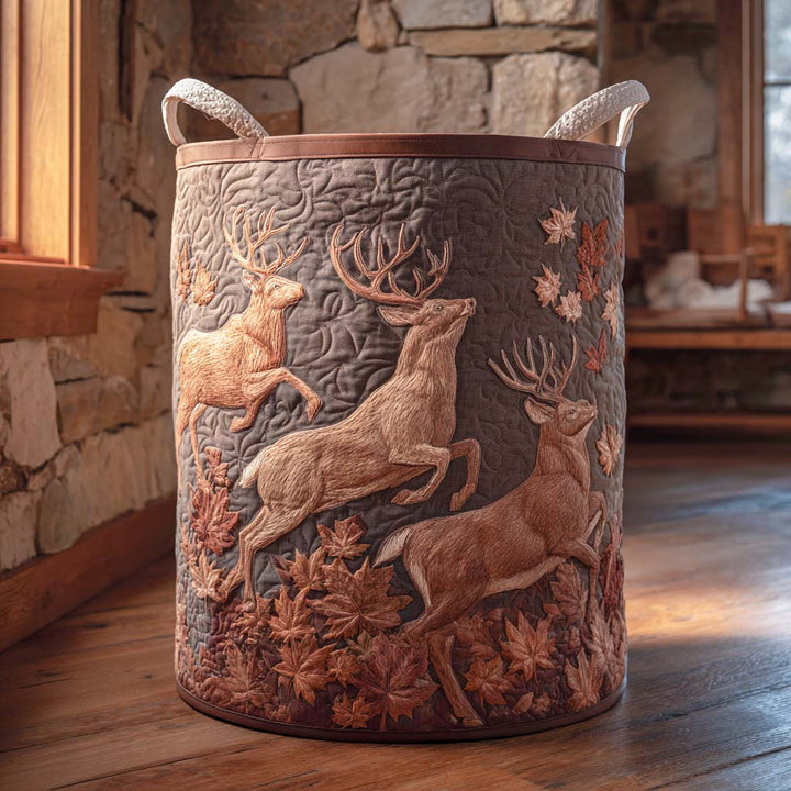 Quilted laundry basket with deer