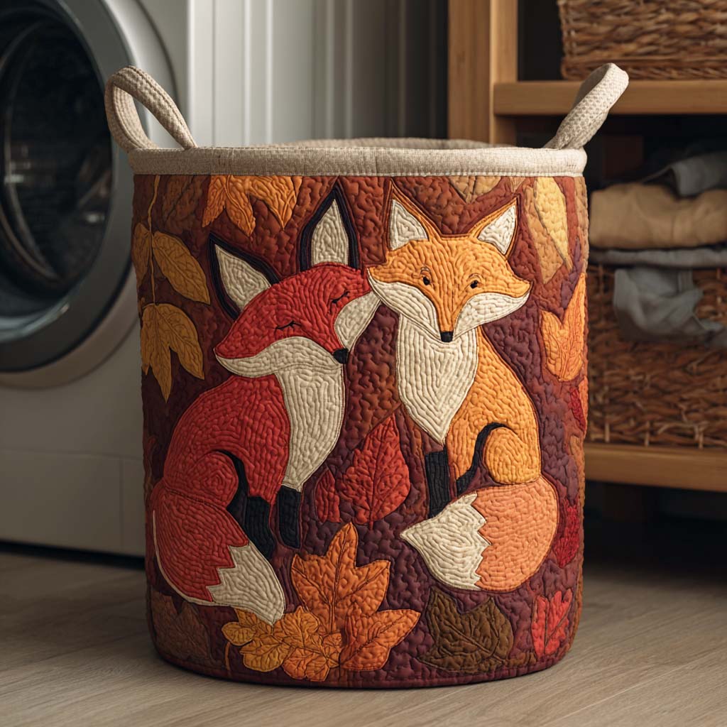 Quilted laundry basket with autumn leaves by Louise London